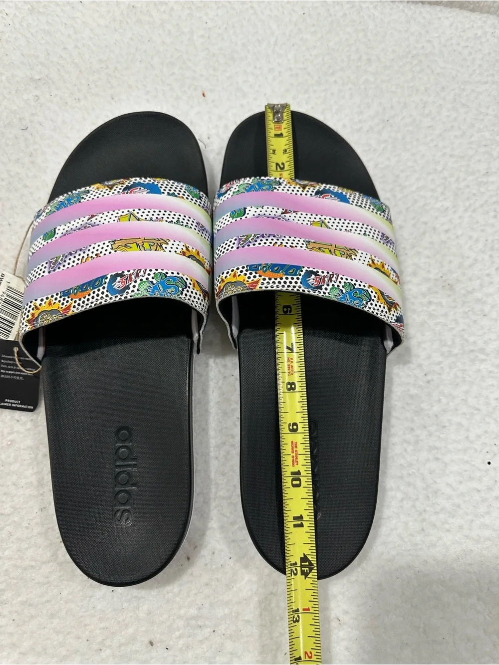 Adidas Black Slide Sandals with Pastel Multi-Color Strap